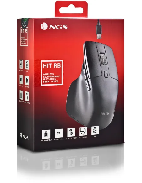 NGS HIT-RB Ratón Inalámbrico Recargable 1600DPI Negro