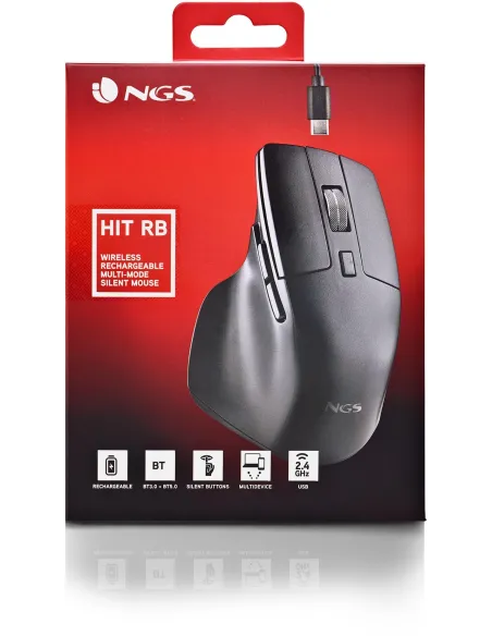 NGS HIT-RB Ratón Inalámbrico Recargable 1600DPI Negro