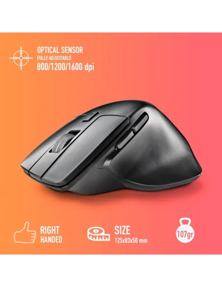 NGS HIT-RB Ratón Inalámbrico Recargable 1600DPI Negro