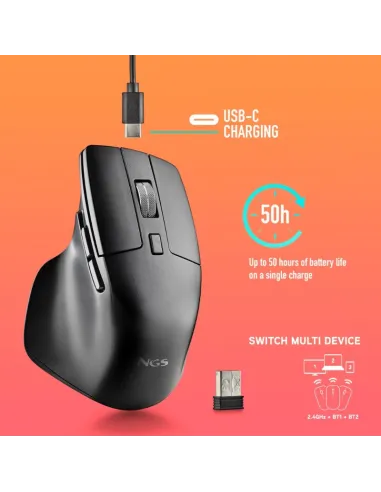 NGS HIT-RB Ratón Inalámbrico Recargable 1600DPI Negro