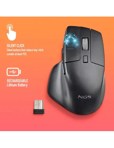NGS HIT-RB Ratón Inalámbrico Recargable 1600DPI Negro