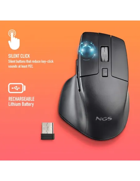 NGS HIT-RB Ratón Inalámbrico Recargable 1600DPI Negro