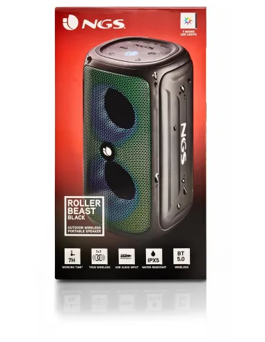NGS Roller Beast Black Altavoz Portátil Bluetooth RGB 32W Resistente al Agua IPX5 Negro