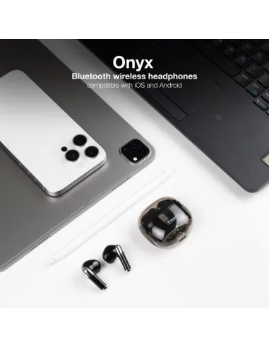 TooQ Onyx TQBWH-0054B Auriculares Inalámbricos Bluetooth con Estuche de Carga Negros