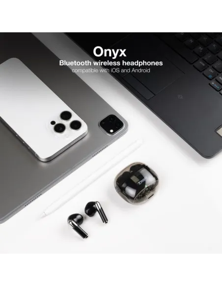 TooQ Onyx TQBWH-0054B Auriculares Inalámbricos Bluetooth con Estuche de Carga Negros