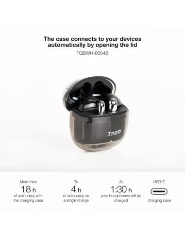 TooQ Onyx TQBWH-0054B Auriculares Inalámbricos Bluetooth con Estuche de Carga Negros