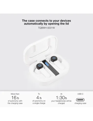 TooQ Bender TQBWH-0031W Auriculares Bluetooth con Estuche de Carga Blancos