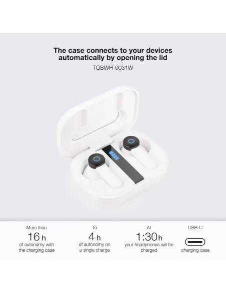 TooQ Bender TQBWH-0031W Auriculares Bluetooth con Estuche de Carga Blancos
