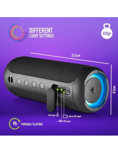 NGS Roller Furia 2 Altavoz Inalámbrico RGB Negro