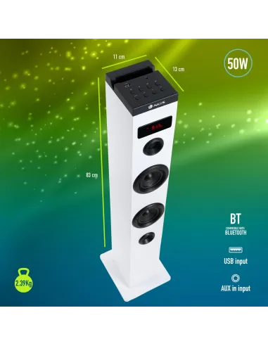 NGS Sky Charm Torre de Sonido Bluetooth 50W Blanco