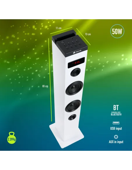 NGS Sky Charm Torre de Sonido Bluetooth 50W Blanco