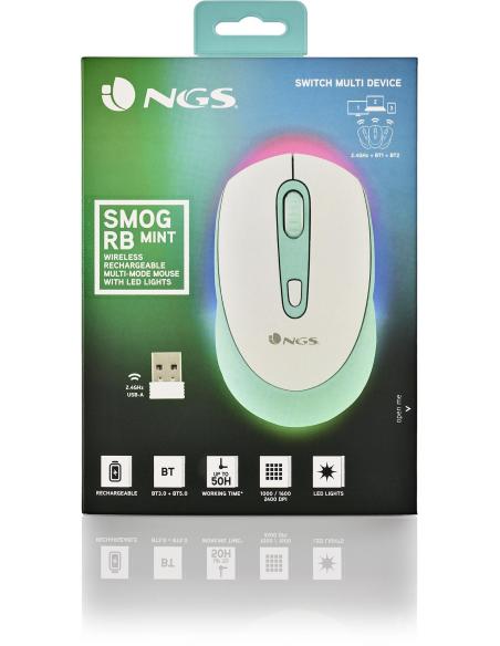 NGS SMOGMINT-RB Ratón Inalámbrico Ambidiestro 2400 DPI  Blanco/Verde