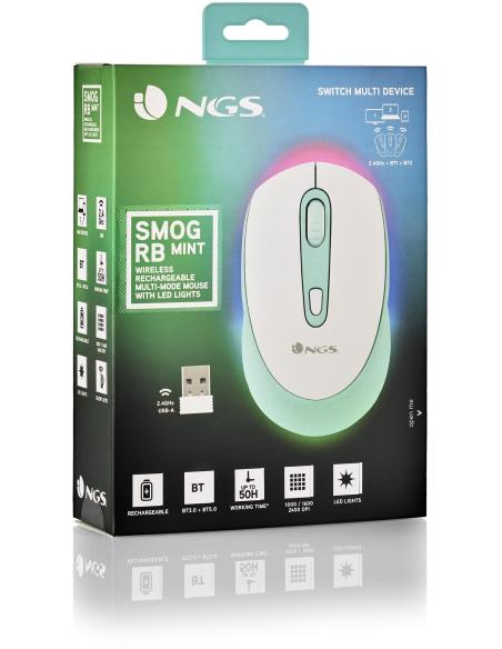 NGS SMOGMINT-RB Ratón Inalámbrico Ambidiestro 2400 DPI  Blanco/Verde