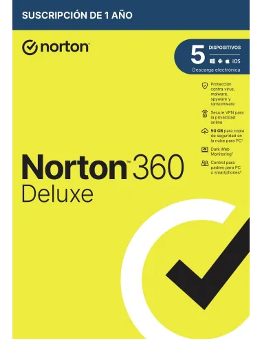 Norton 360 Deluxe 50GB ES 5 Dispositivos 1 Año + 3 Meses