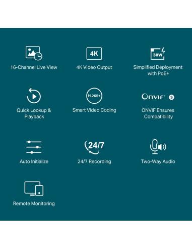 TP-Link VIGI NVR2016H-16MP Videograbador 16 Canales 10 TB 4K Negro