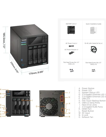 Asustor Lockerstor 4 Gen2 AS6704T NAS 4 Bahías