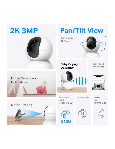 TP-Link Tapo TC71 Cámara de Vigilancia IP 360º 2K 3MP