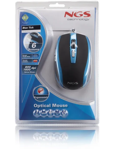 NGS BLUETICK Addict Ratón USB 1600DPI Azul