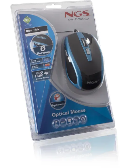 NGS BLUETICK Addict Ratón USB 1600DPI Azul