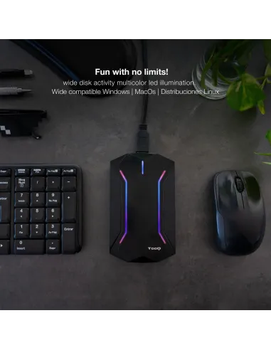 Tooq TQE-2599RGB Caja Externa 2.5" SATA3 USB 3.2 LEDs RGB Negra