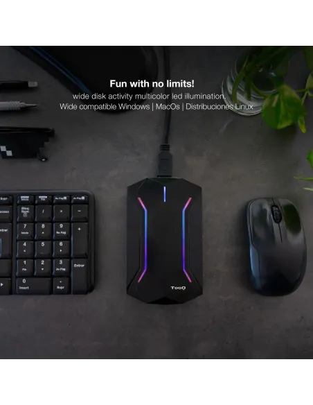 Tooq TQE-2599RGB Caja Externa 2.5" SATA3 USB 3.2 LEDs RGB Negra