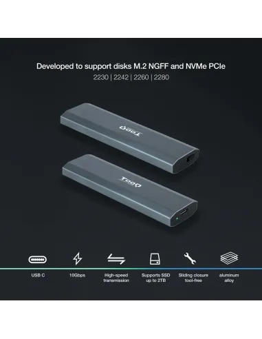 TooQ TQE-2223G Caja Externa M.2 PCIe USB-C 3.1 Gris