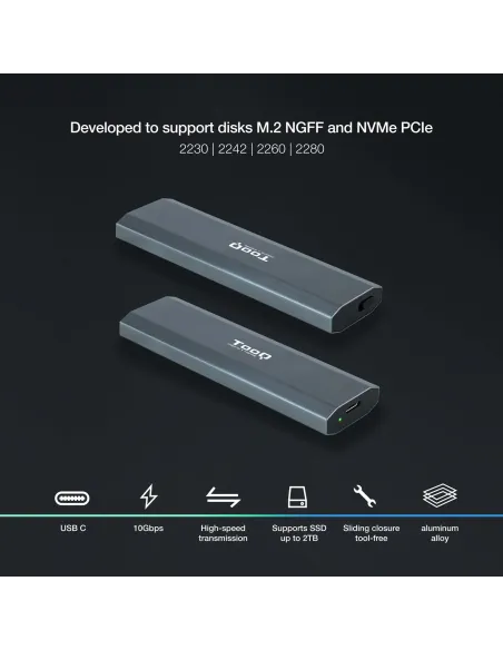 TooQ TQE-2223G Caja Externa M.2 PCIe USB-C 3.1 Gris