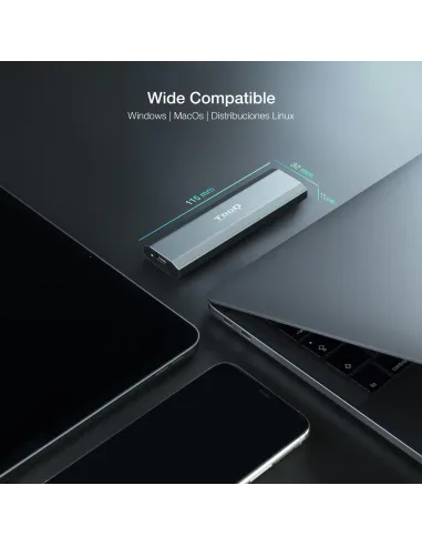 TooQ TQE-2223G Caja Externa M.2 PCIe USB-C 3.1 Gris