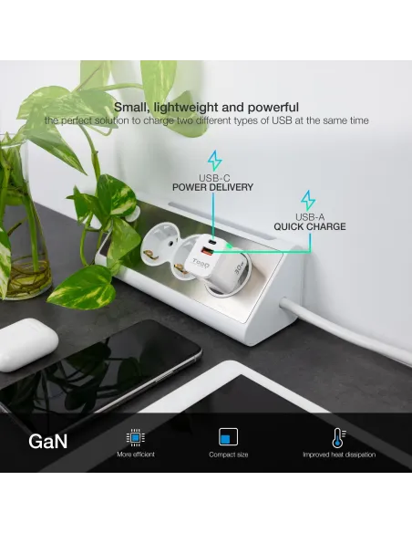 TooQ TQWC-GANQCPD30WT Cargador de Pared Universal USB-A/USB-C 30W Blanco