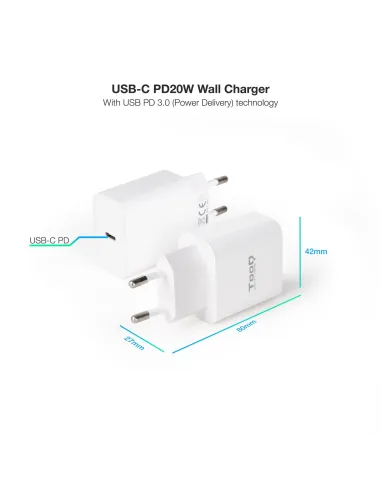 TooQ TQWC-PDUSBC20W Cargador de Pared Universal USB-C 20W Blanco