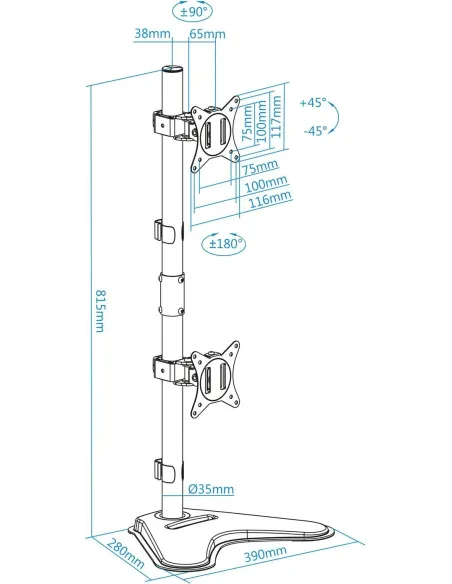 TooQ DB1703TNV-B Soporte Vertical Inclinable Giratorio para 2 Monitores 17"-32" Máx. 9Kg Negro
