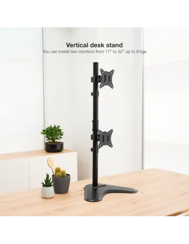 TooQ DB1703TNV-B Soporte Vertical Inclinable Giratorio para 2 Monitores 17"-32" Máx. 9Kg Negro