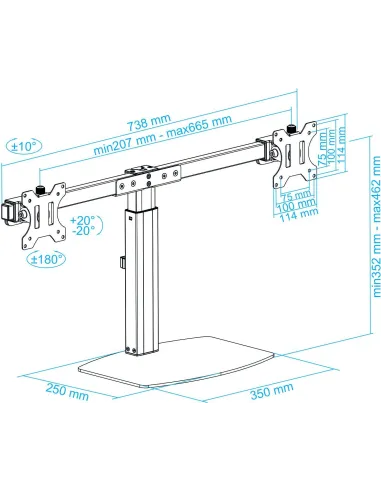 TooQ DB1727TN-B Soporte de Mesa de 2 Brazos Monitor/TV 17"-27" 6Kg por Brazo Negro