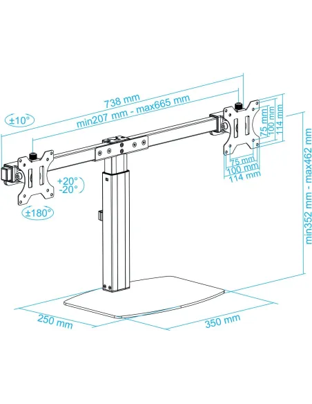 TooQ DB1727TN-B Soporte de Mesa de 2 Brazos Monitor/TV 17"-27" 6Kg por Brazo Negro