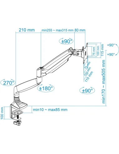 TooQ DB3032TNR-S Soporte Monitor Giratorio e Inclinable para Pantallas 13"-32" Máx. 9Kg Gris