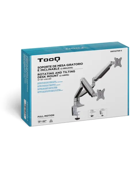 TooQ DB3132TNR-S Soporte Monitor Giratorio de 2 Brazos para Pantallas 13"-32" Máx. 18 Kg Gris