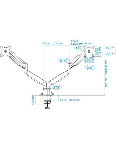 TooQ DB3132TNR-S Soporte Monitor Giratorio de 2 Brazos para Pantallas 13"-32" Máx. 18 Kg Gris