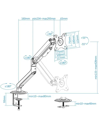 TooQ DB4032TNR-W Soporte Mesa Giratorio/Inclinable Monitor/TV 17"-32" Máx. 9Kg Blanco