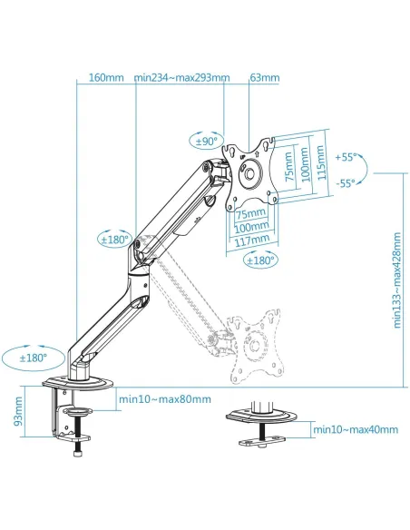 TooQ DB4032TNR-W Soporte Mesa Giratorio/Inclinable Monitor/TV 17"-32" Máx. 9Kg Blanco