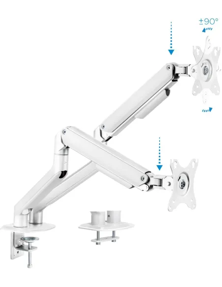 TooQ DB4132TNR-W Soporte de Mesa para 2 Monitores/TVs 17"-32" Máx. 9Kg cada Brazo Blanco