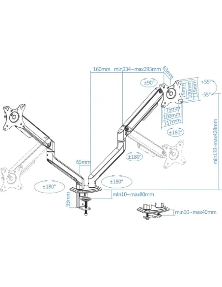 TooQ DB4132TNR-W Soporte de Mesa para 2 Monitores/TVs 17"-32" Máx. 9Kg cada Brazo Blanco