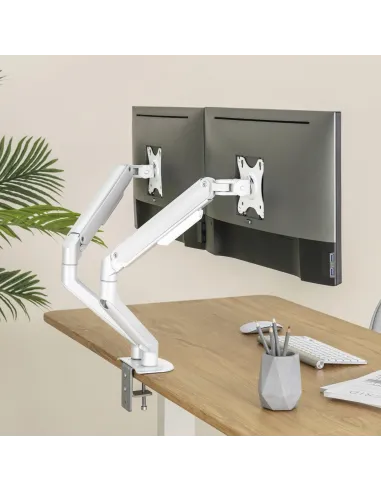 TooQ DB4132TNR-W Soporte de Mesa para 2 Monitores/TVs 17"-32" Máx. 9Kg cada Brazo Blanco