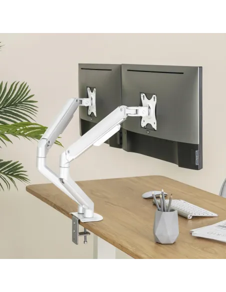 TooQ DB4132TNR-W Soporte de Mesa para 2 Monitores/TVs 17"-32" Máx. 9Kg cada Brazo Blanco