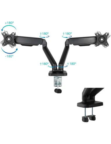TooQ DB5132TNR-B Soporte de Mesa para 2 Pantallas 17"-32" Máx. 9Kg Negro