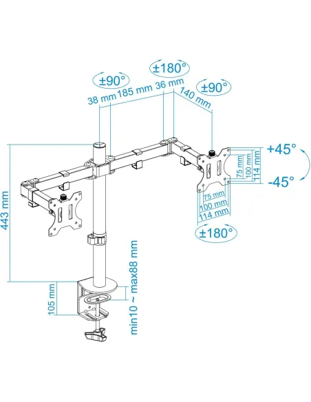 TooQ DB1232TN-B Soporte de Mesa para 2 Pantallas Monitor/TV 13 - 32" Máx. 8Kg por Brazo