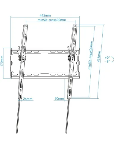 TooQ LP1071T-B Soporte de Pared Inclinable para Monitor/TV 32"-70" Máx. 45Kg Negro
