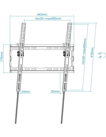 TooQ LP1071T-B Soporte de Pared Inclinable para Monitor/TV 32"-70" Máx. 45Kg Negro