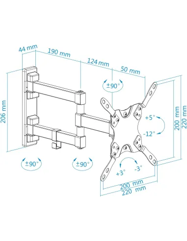 TooQ LP2142TNL-B Soporte de Pared Inclinable y Giratorio para Monitor/TV 13"-42" Máx. 20 Kg Negro