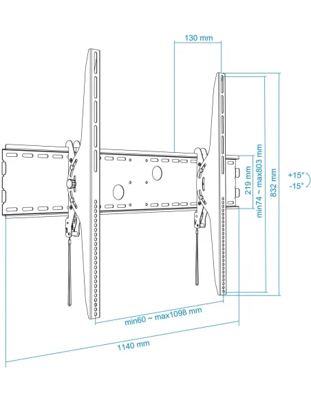 TooQ LP42130T-B Soporte de Pared Inclinable para Monitor/TV 60"-100" Máx. 130kg Negro