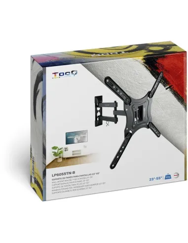 TooQ LP6055TN-B Soporte de Pared Inclinable y Giratorio para Monitor/TV 23"-55" Máx. 30Kg Negro